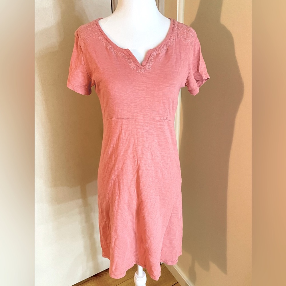 L. L. Bean XS 100% cotton t-shirt dress, soft, comfy, blush dusty rose pink 33”